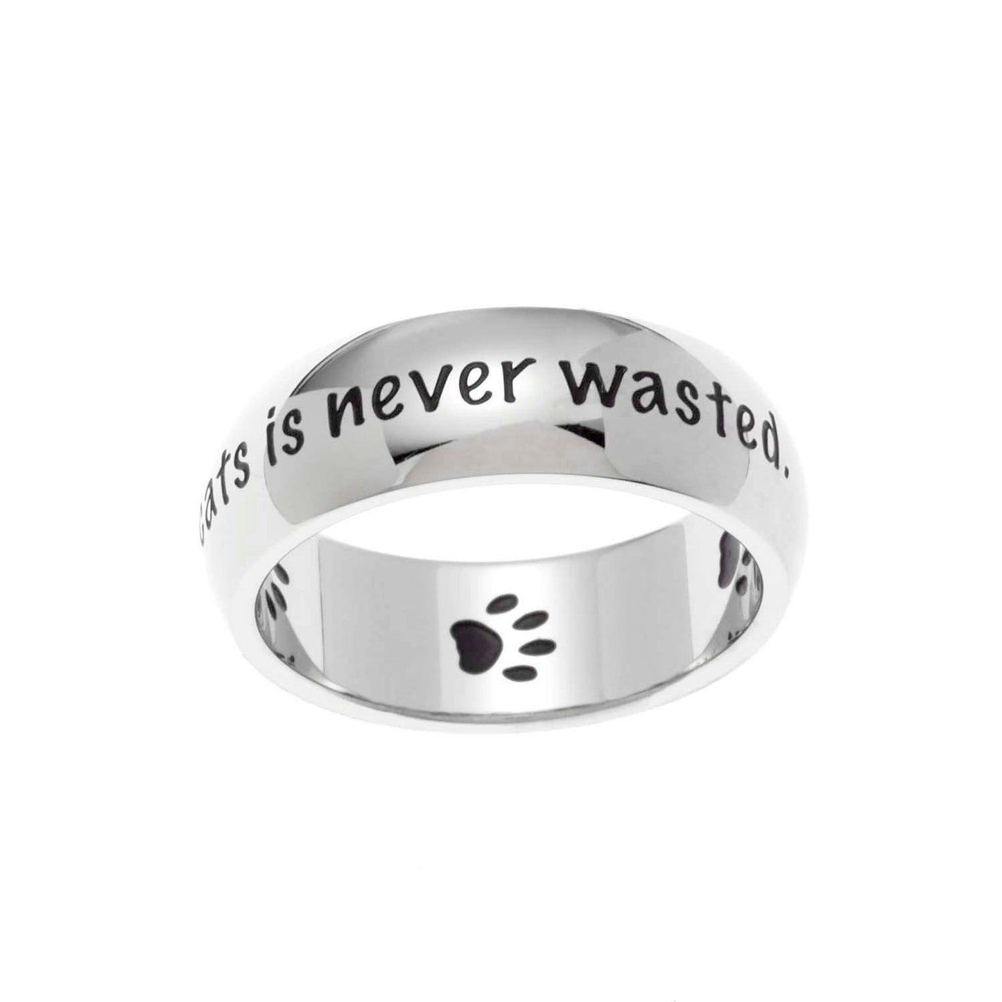 Stainless Steel "Time Spent With Cats Is Never Wasted" Engraved Cat Lover Ring