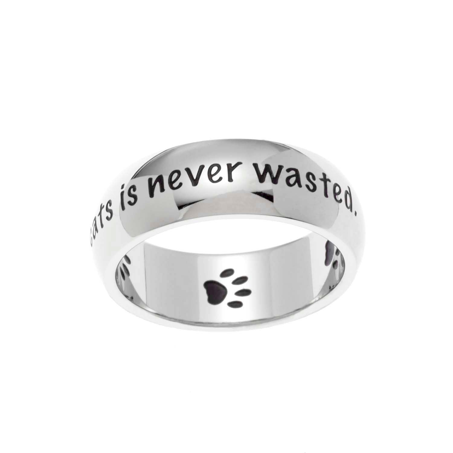Stainless Steel "Time Spent With Cats Is Never Wasted" Engraved Cat Lover Ring
