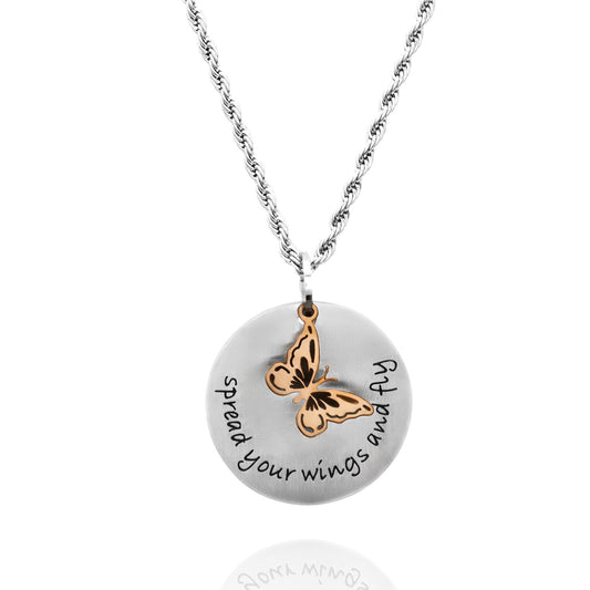 "Spread your wings and fly" Inspirational Butterfly Pendant Necklace Graduation or Birthday Gift for Her Women Girl