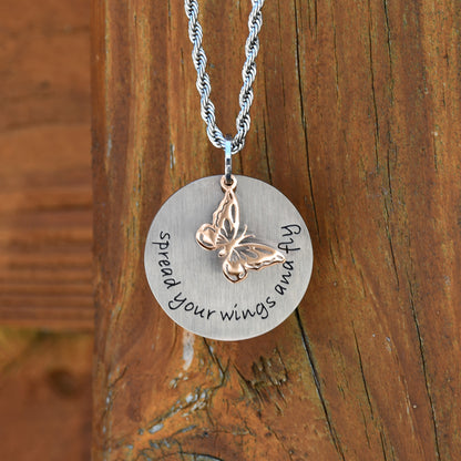 "Spread your wings and fly" Inspirational Butterfly Pendant Necklace Graduation or Birthday Gift for Her Women Girl