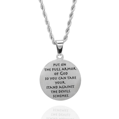 Encircled Cross Full Armor of God" Pendant Necklace Fashion Religious Christian Stainless Steel Jewelry for Women or Men Gifts for Church Family