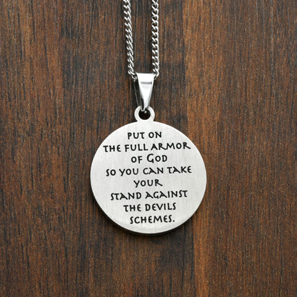Encircled Cross Full Armor of God" Pendant Necklace Fashion Religious Christian Stainless Steel Jewelry for Women or Men Gifts for Church Family