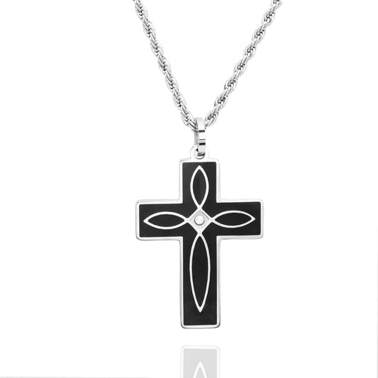 Stainless Steel Black and Crystal Cross Pendant Necklace Fashion Christian Cross
