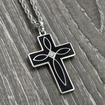 Stainless Steel Black and Crystal Cross Pendant Necklace Fashion Christian Cross