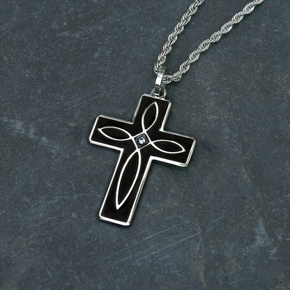 Stainless Steel Black and Crystal Cross Pendant Necklace Fashion Christian Cross