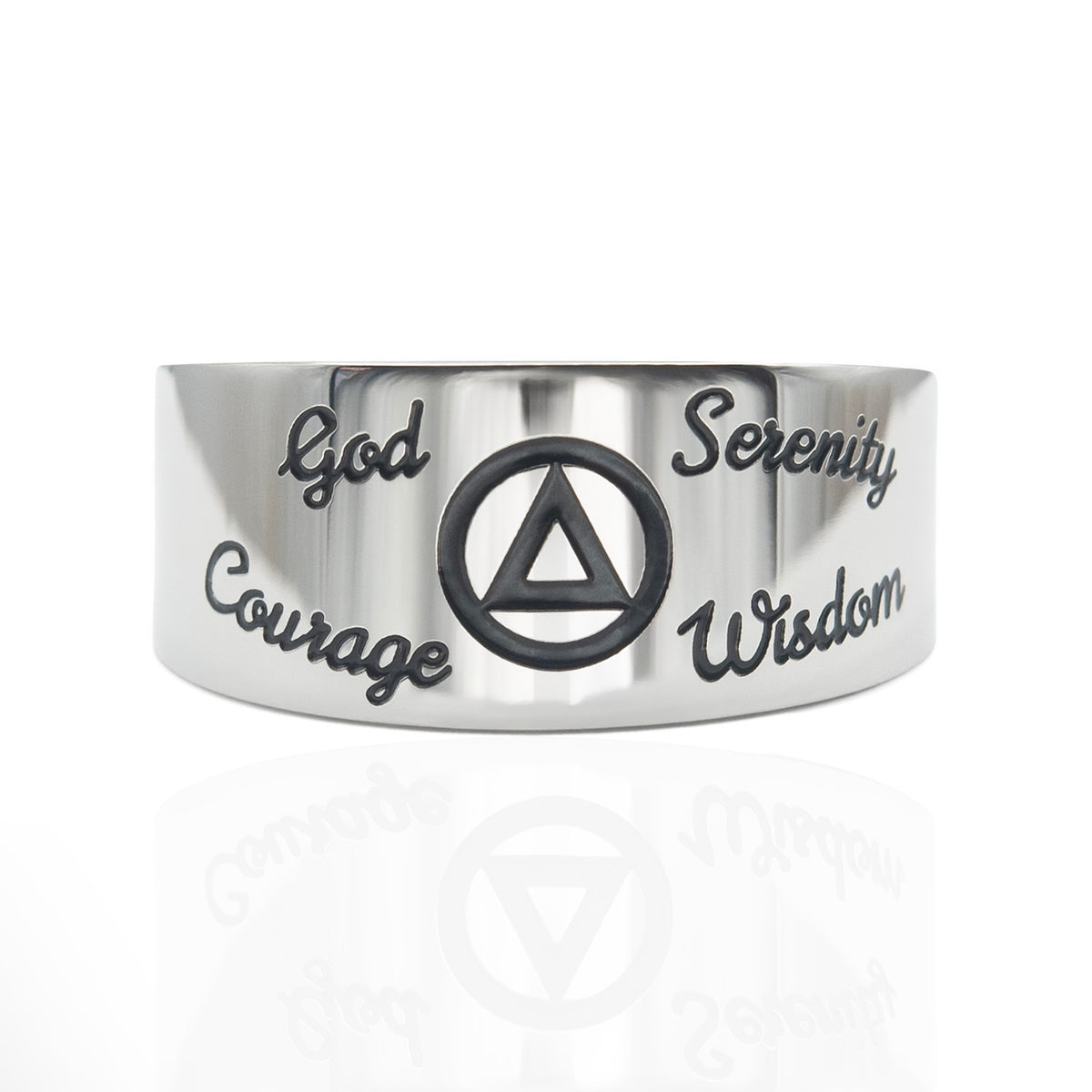 Recovery Stainless Steel Ring with God, Serenity, Wisdom, Courage Engraved on Band