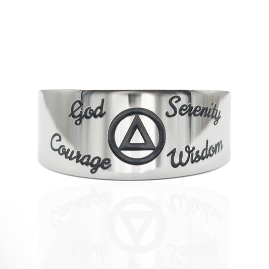 Recovery Stainless Steel Ring with God, Serenity, Wisdom, Courage Engraved on Band