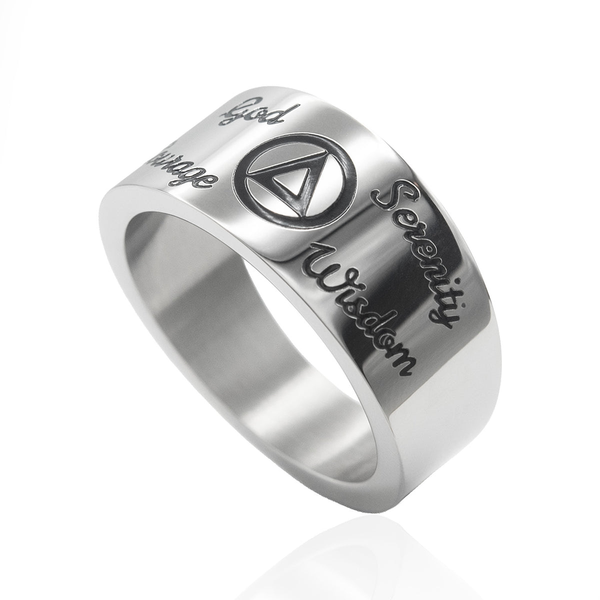Recovery Stainless Steel Ring with God, Serenity, Wisdom, Courage Engraved on Band