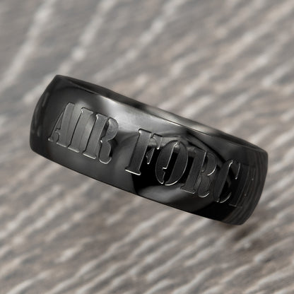 U.S. Air Force Engraved Gunmetal Ion Plated Ring - Military Gift Jewelry