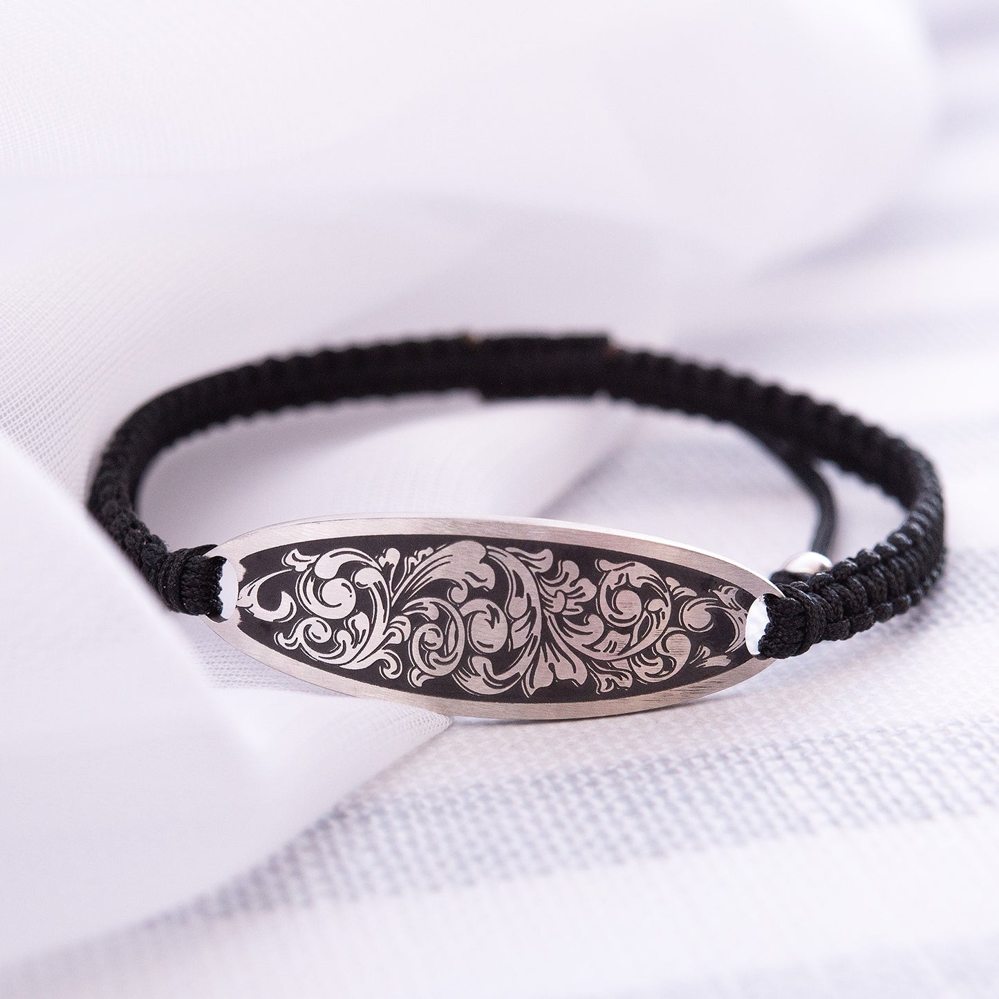 Scroll Detail Stainless Steel Cord Bracelet