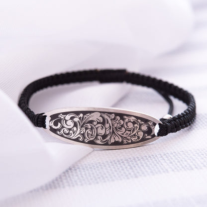 Scroll Detail Stainless Steel Cord Bracelet