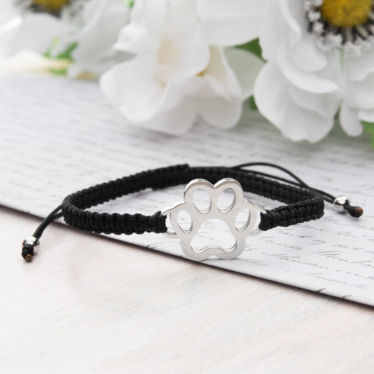 Women's Bracelet Pull Cord Open Paw Print Charm Bracelet Stainless Steel Jewelry