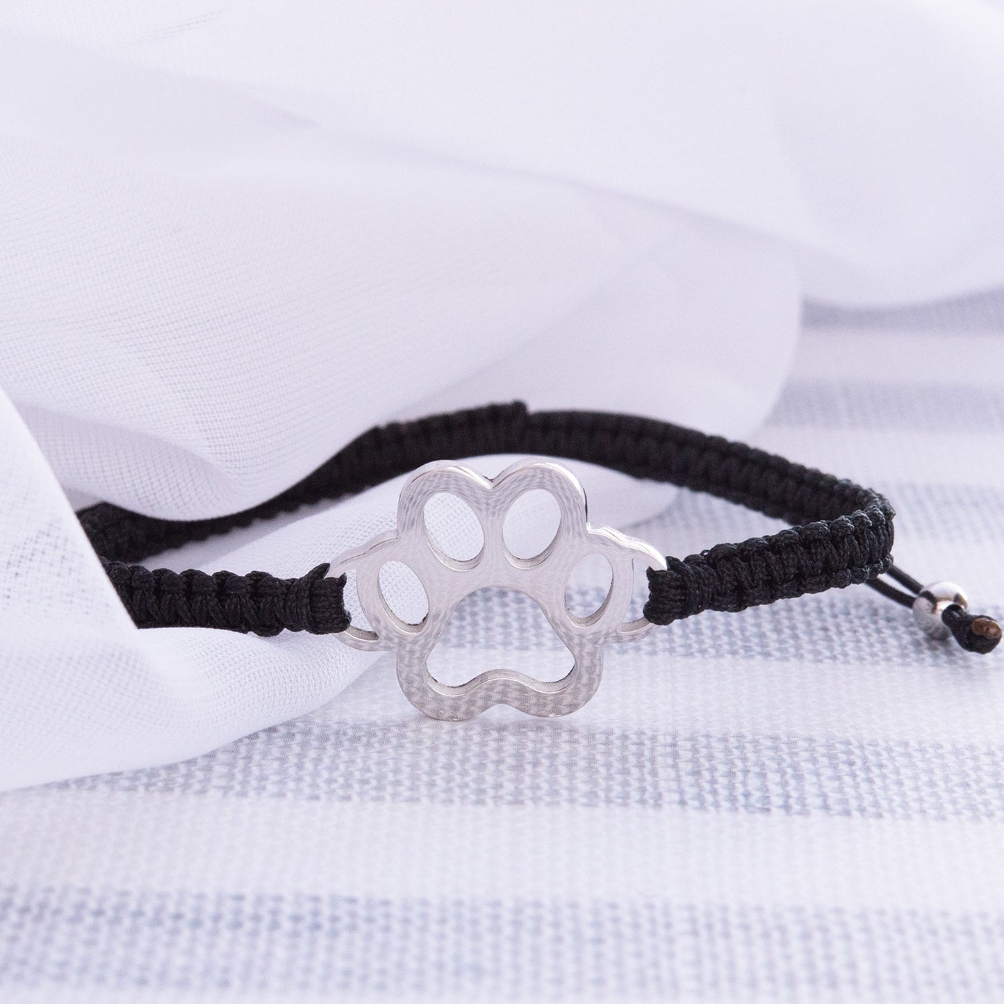 Women's Bracelet Pull Cord Open Paw Print Charm Bracelet Stainless Steel Jewelry