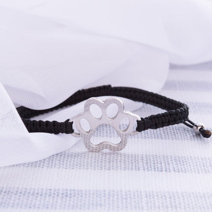 Women's Bracelet Pull Cord Open Paw Print Charm Bracelet Stainless Steel Jewelry