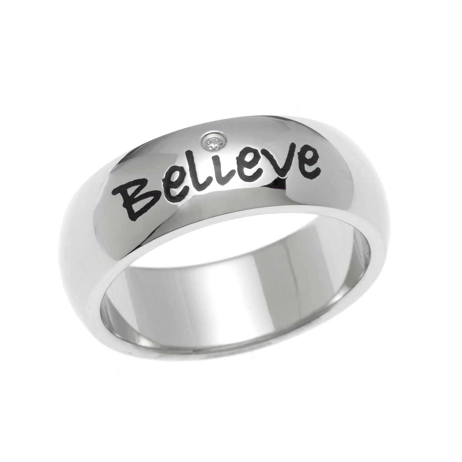 Believe Inspirational Ring | Stainless Steel CZ Ring for Women | Faith ...