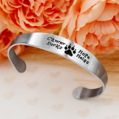 Cancer Pet Dog or Cat Inspirational Cuff Bracelet Stainless Steel for Women or Men Pet Cancer Awareness