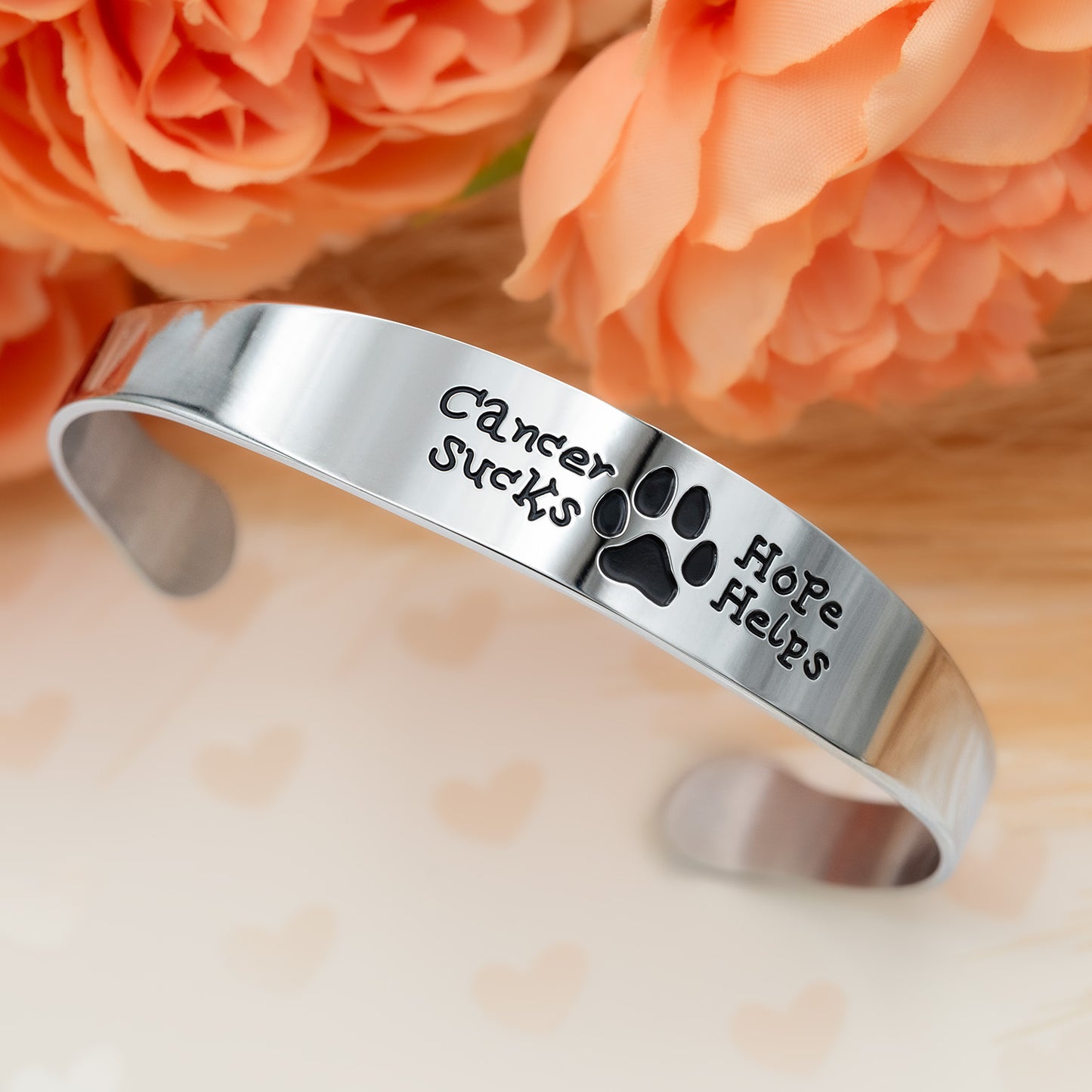 Cancer Pet Dog or Cat Inspirational Cuff Bracelet Stainless Steel for Women or Men Pet Cancer Awareness