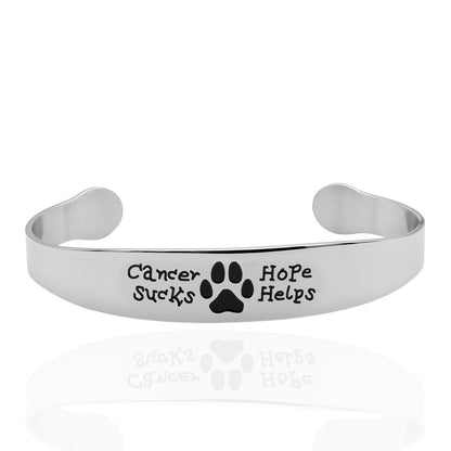 Cancer Pet Dog or Cat Inspirational Cuff Bracelet Stainless Steel for Women or Men Pet Cancer Awareness