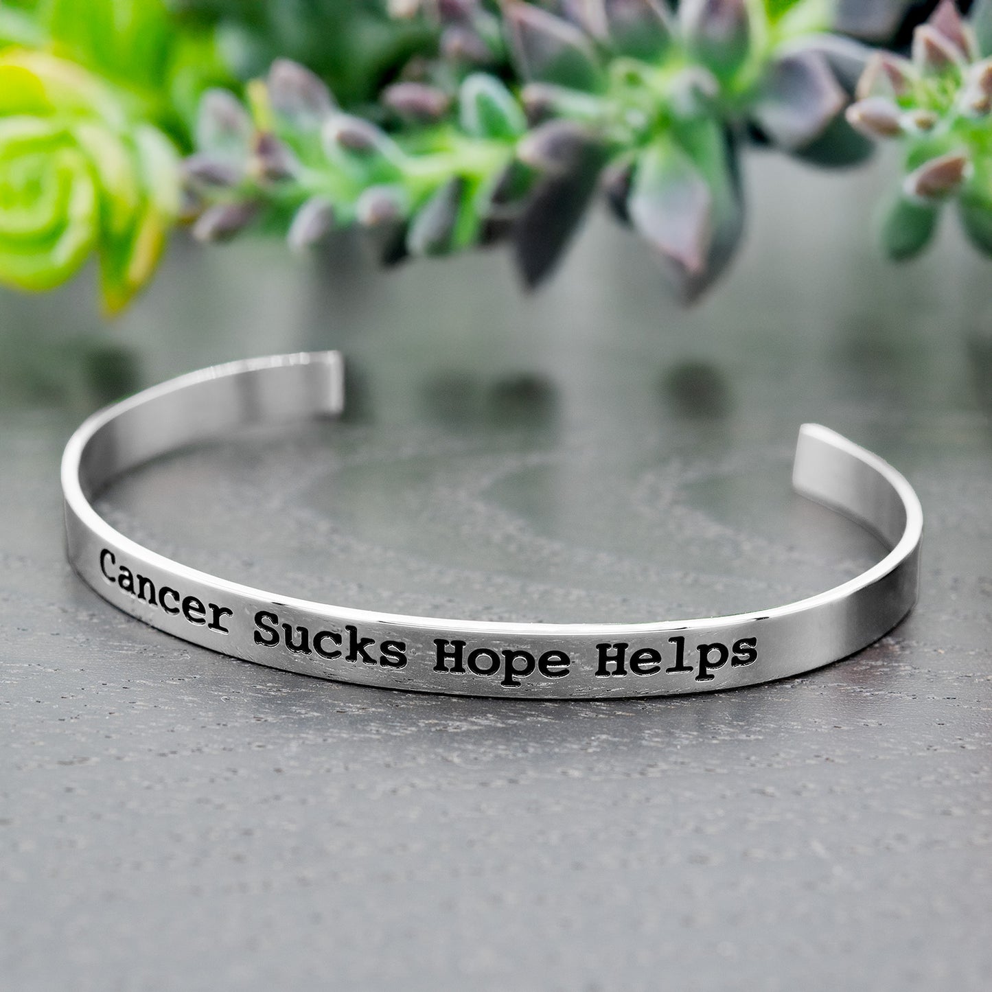 Cancer Sucks Hope Helps Inspirational Cuff Bracelet Stainless Steel for Women or Men Cancer Awareness