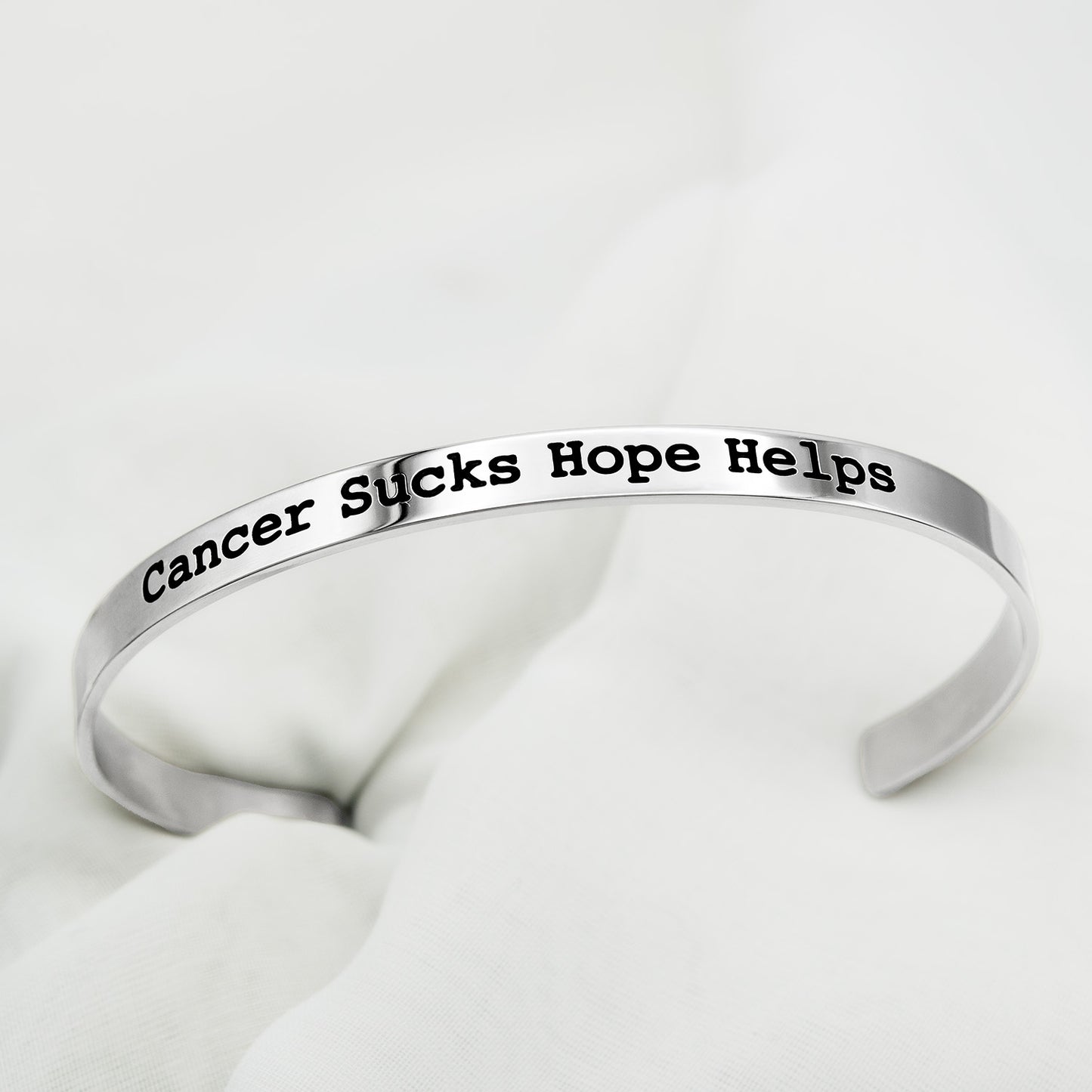 Cancer Sucks Hope Helps Inspirational Cuff Bracelet Stainless Steel for Women or Men Cancer Awareness