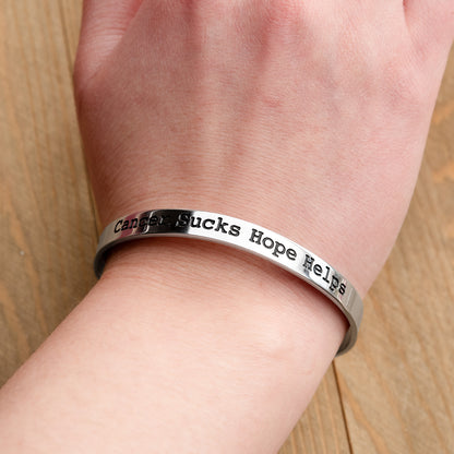 Cancer Sucks Hope Helps Inspirational Cuff Bracelet Stainless Steel for Women or Men Cancer Awareness