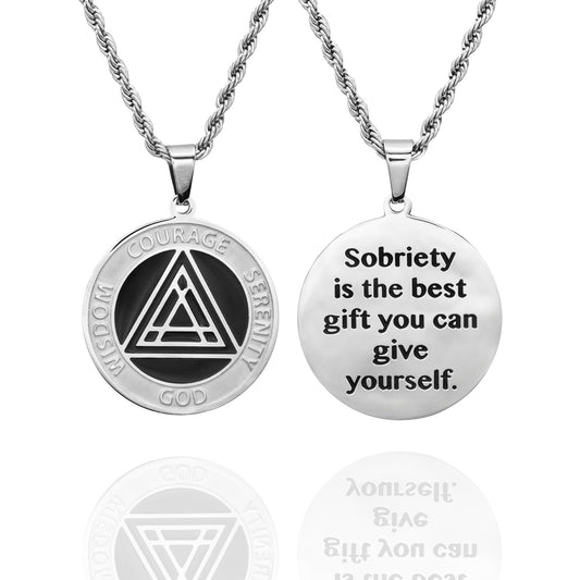 Sobriety Stainless Steel Recovery Pendant Necklace - Inspirational Sobriety Gift