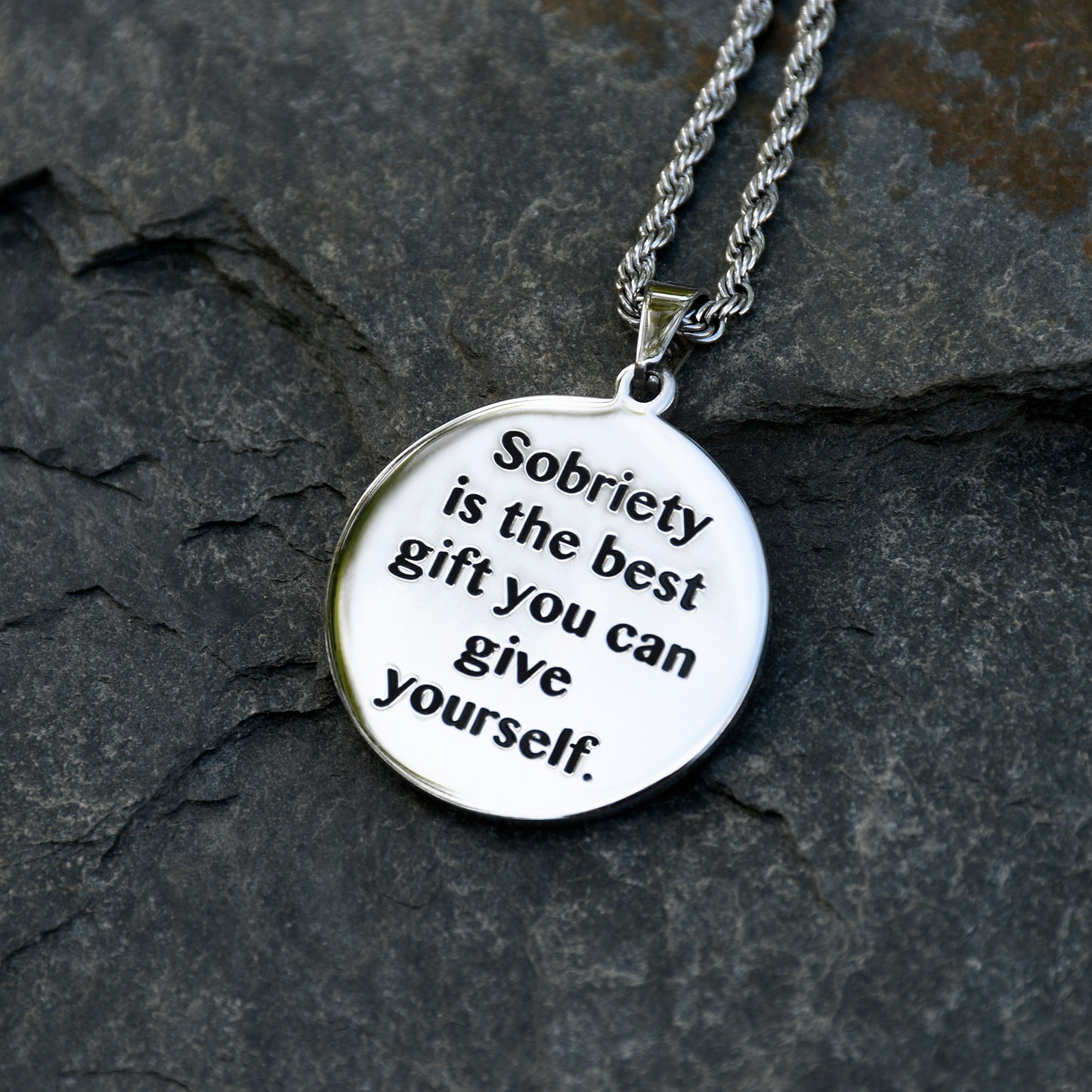 Sobriety Stainless Steel Recovery Pendant Necklace - Inspirational Sobriety Gift