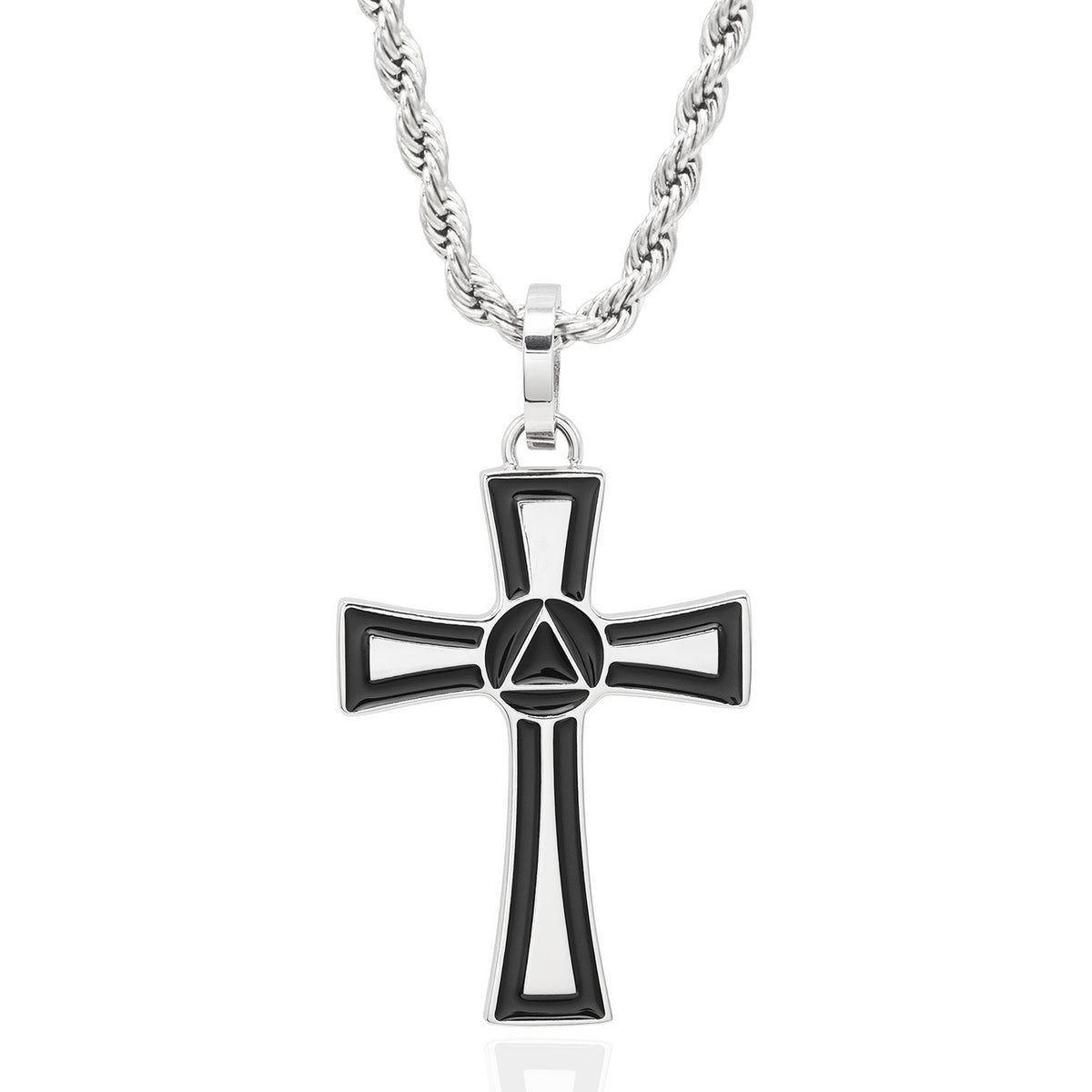 Recovery Cross Pendant with Triangle Circle Necklace - Sobriety Support Jewelry Gift Stainless Steel Jewelry for Women or Men
