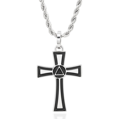 Recovery Cross Pendant with Triangle Circle Necklace - Sobriety Support Jewelry Gift Stainless Steel Jewelry for Women or Men