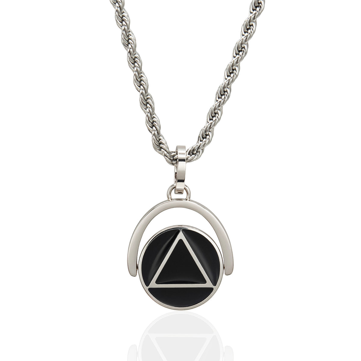 Recovery Equilateral Triangle Revolving Circle Pendant Necklace Sobriety Support Jewelry Gift Stainless Steel Jewelry for Women or Men