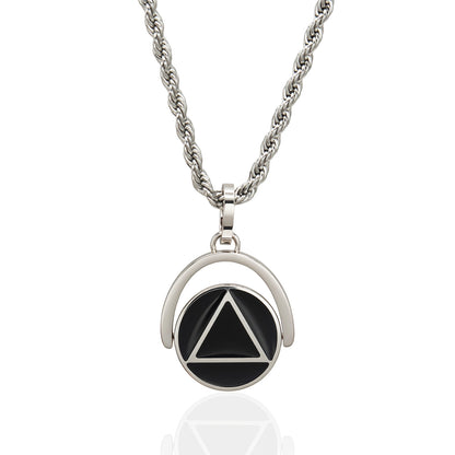 Recovery Equilateral Triangle Revolving Circle Pendant Necklace Sobriety Support Jewelry Gift Stainless Steel Jewelry for Women or Men