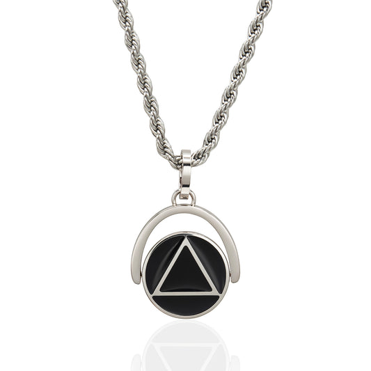 Recovery Equilateral Triangle Revolving Circle Pendant Necklace Sobriety Support Jewelry Gift Stainless Steel Jewelry for Women or Men