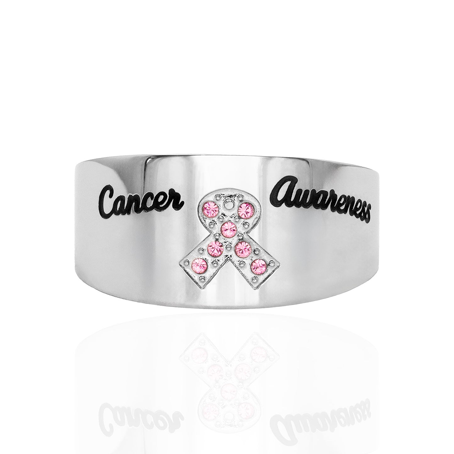 Crystal Pink Ribbon Stainless Steel Ring Cancer Awareness Jewelry for Women