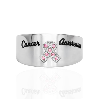 Crystal Pink Ribbon Stainless Steel Ring Cancer Awareness Jewelry for Women