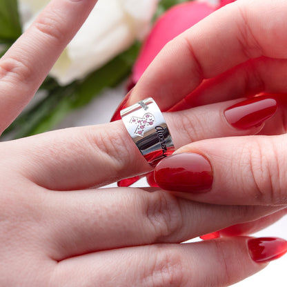 Crystal Pink Ribbon Stainless Steel Ring Cancer Awareness Jewelry for Women