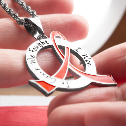 Cancer Awareness Pink Ribbon Pendant Necklace "It Came We Fought I Won" Stainless Steel