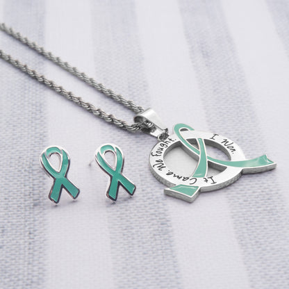 Cancer Awareness Pink Ribbon Pendant Necklace "It Came We Fought I Won" Stainless Steel