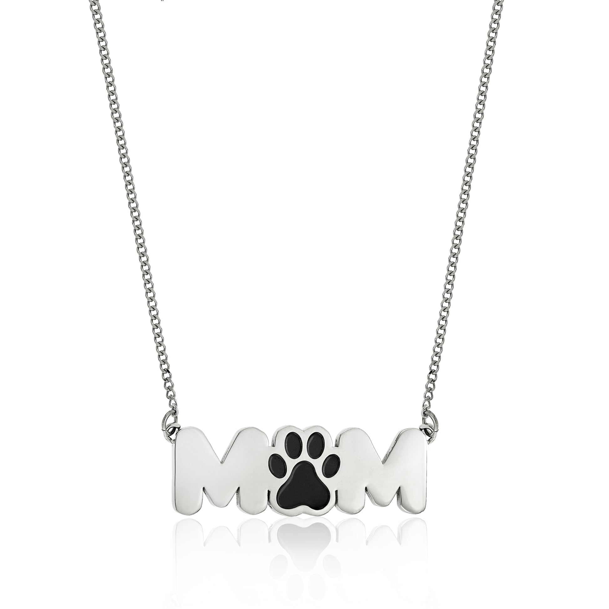 Stainless Steel Paw Print "Mom" Pendant Necklace - Perfect Gift for Dog Moms, Cat Moms & Pet Lovers