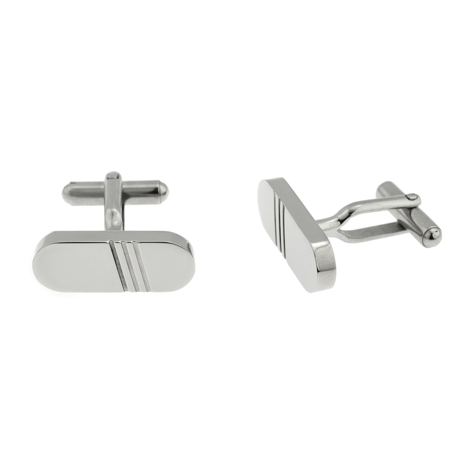 Stainless Steel Capsule Shape Cuff Links with Diagonal Grooves - Perfect for Weddings, Formal Events, or Gifting