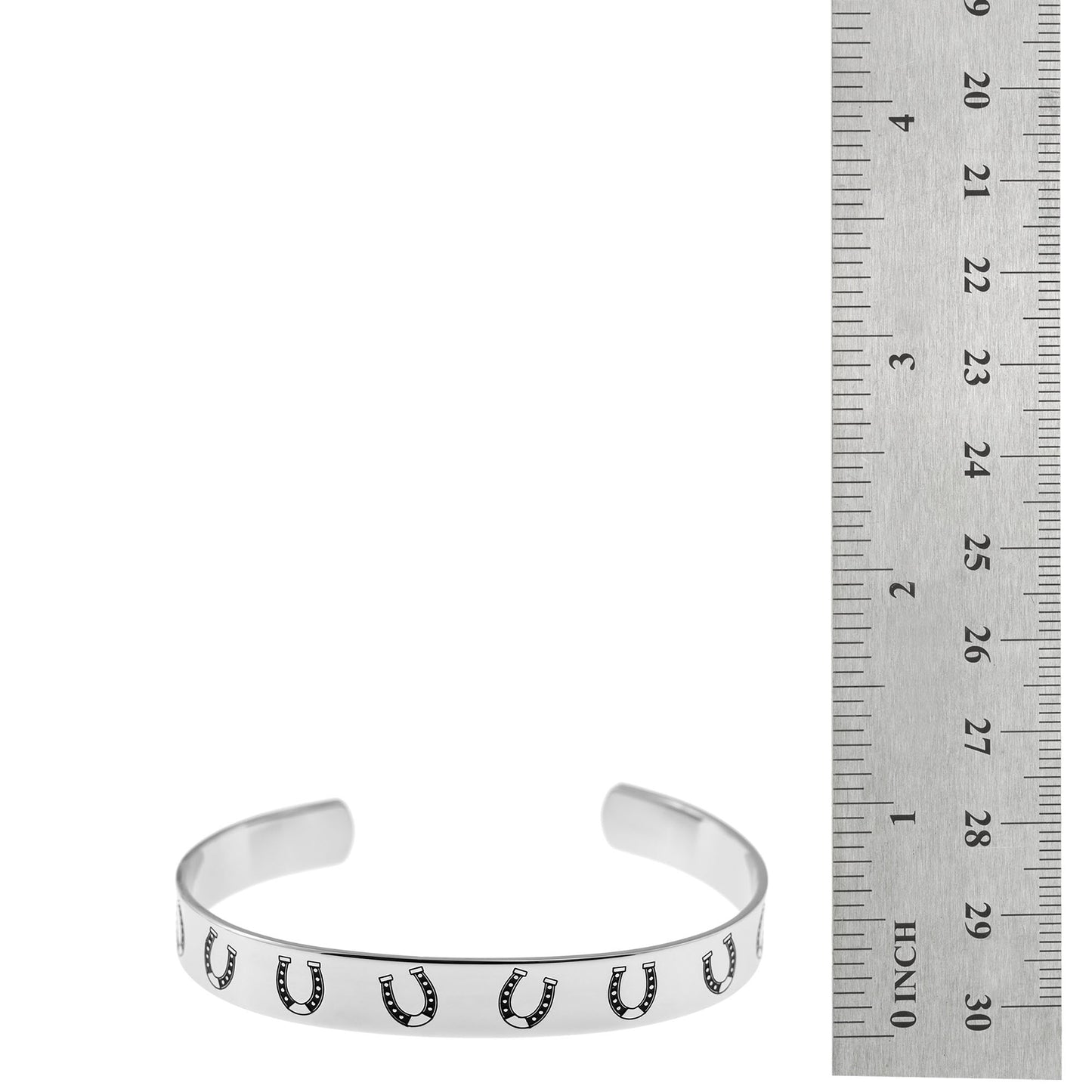 Stainless Steel Lucky Horseshoe Cuff Bracelet - Black Enamel Equestrian Jewelry Gift