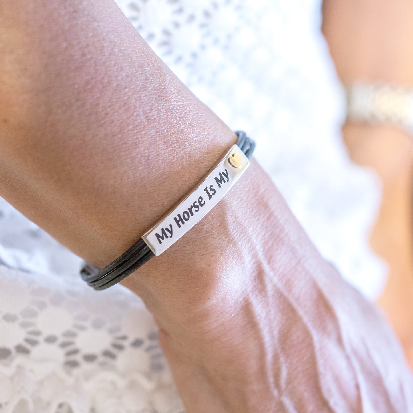 My Horse Is My Heart Engraved Leather Bracelet for Horse Lovers
