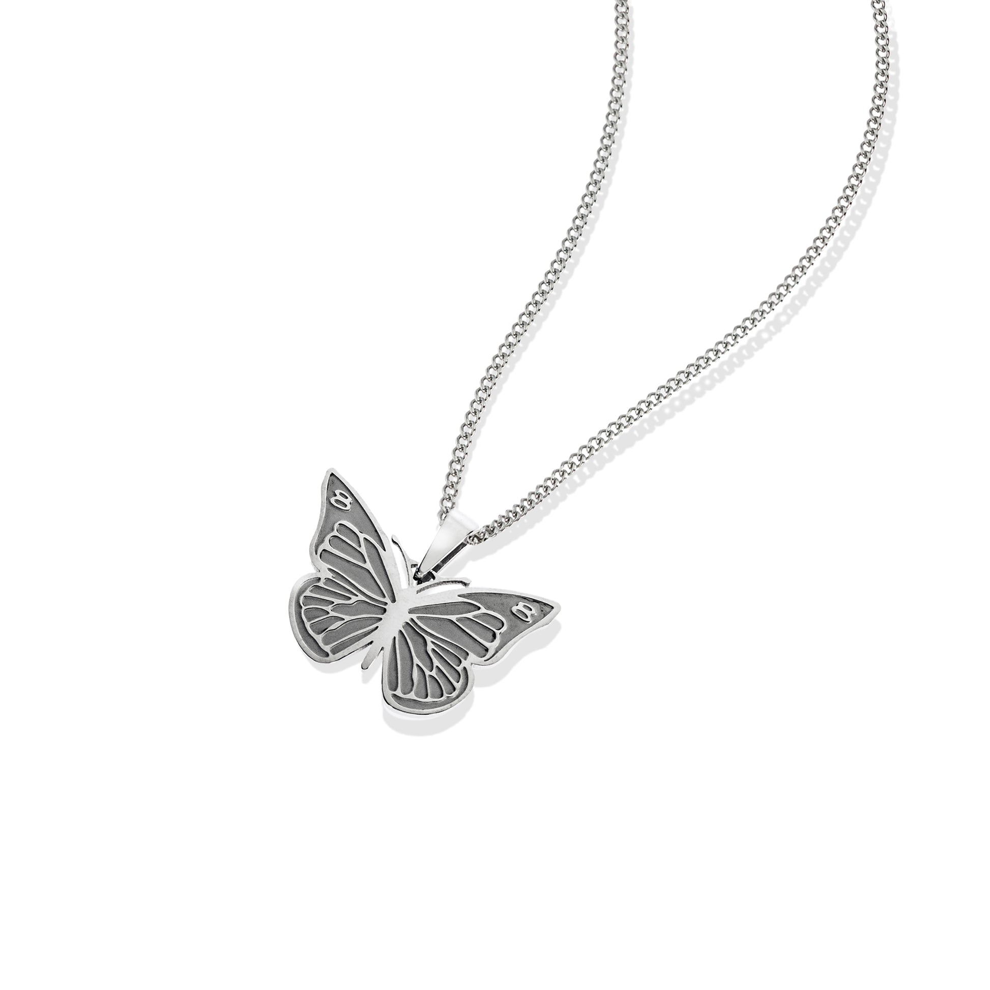 Fly Away Etched Wings Butterfly Pendant Necklace