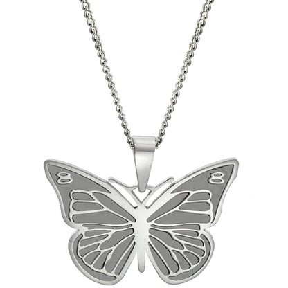 Fly Away Etched Wings Butterfly Pendant Necklace
