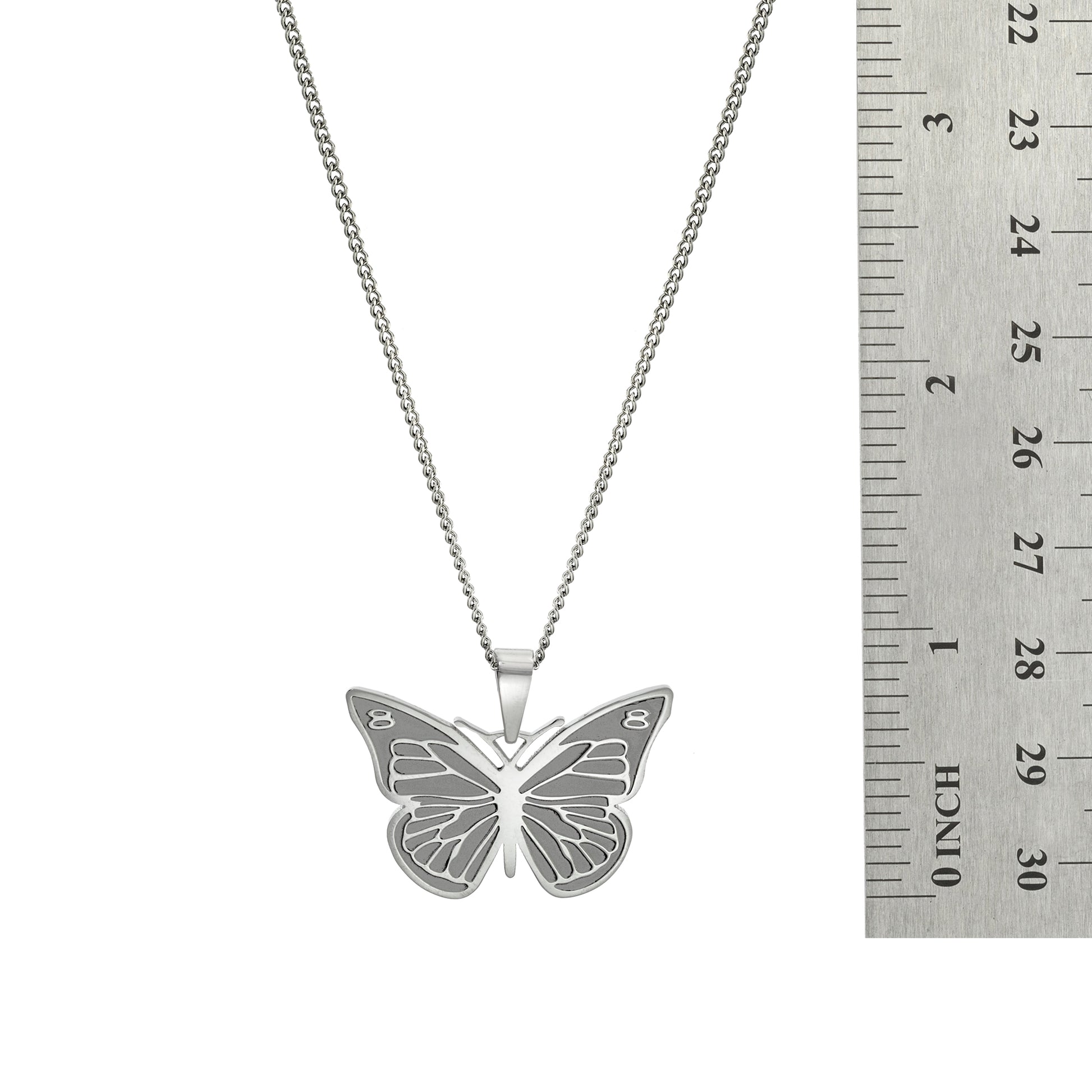 Stainless Steel Etched Butterfly Pendant Necklace - Symbol of Transformation and Hope