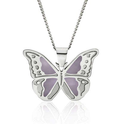 Lavender Wings Stainless Steel Butterfly Pendant Necklace - Inspirational Jewelry Gift
