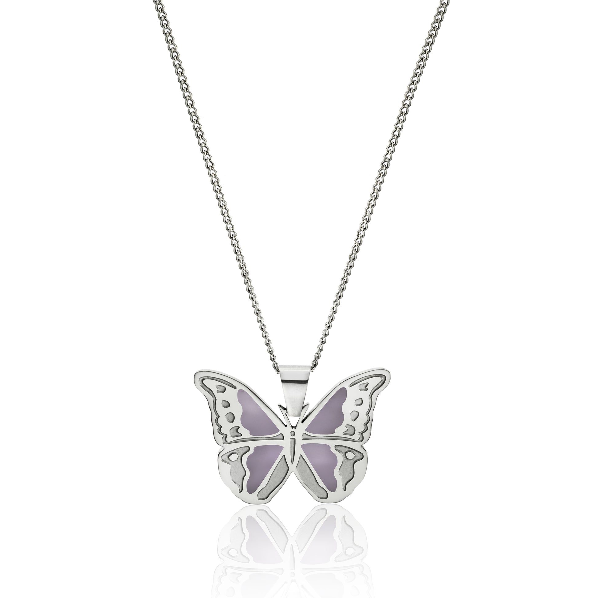 Lavender Wings Stainless Steel Butterfly Pendant Necklace - Inspirational Jewelry Gift