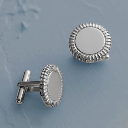 Stainless Steel Round Cufflinks with Elegant Milgrain Edge - Perfect Gift for Men