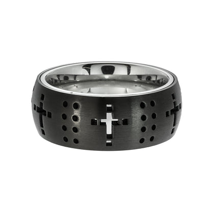 black-stainless-steel-cross-cutout-ring