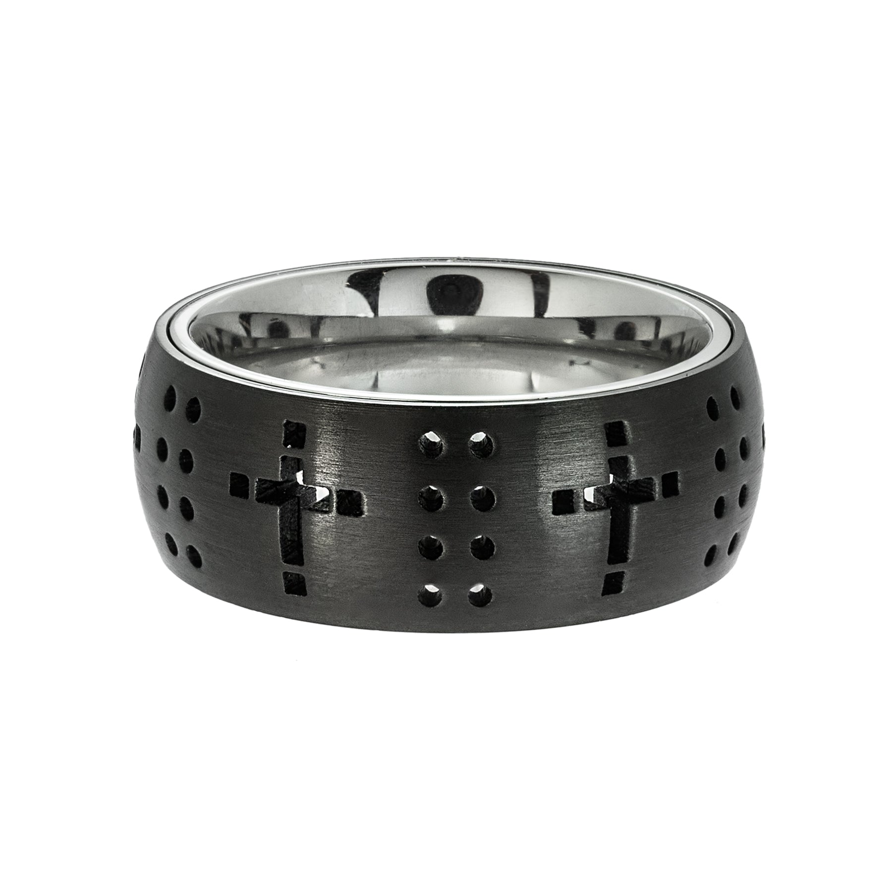 black-stainless-steel-cross-cutout-ring
