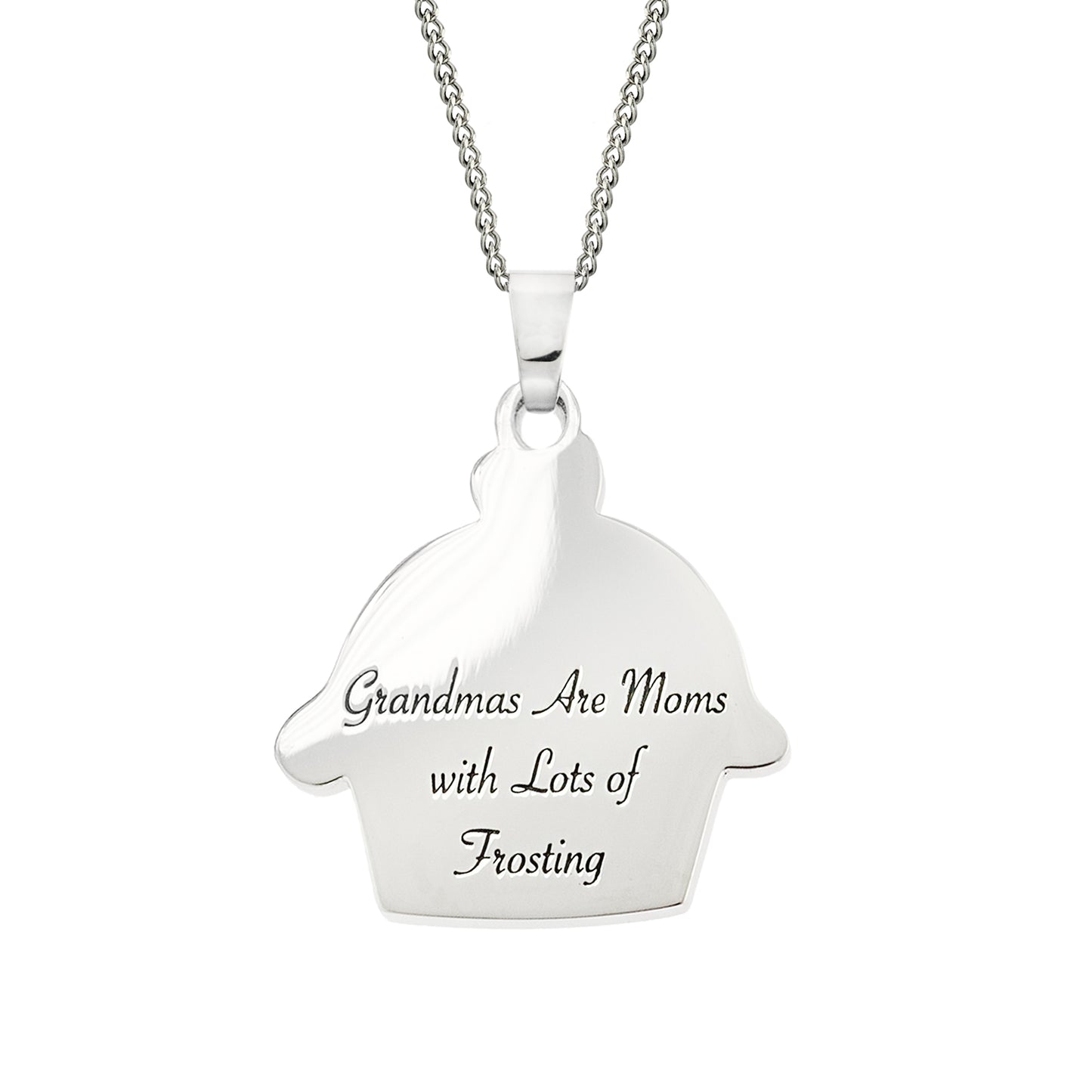 Stainless Steel Engraved Cupcake Pendant Necklace for Grandma